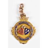 LANCASHIRE & CHESHIRE AMATEUR FOOTBALL; a 9ct yellow gold and enamel winners' medal, awarded to J