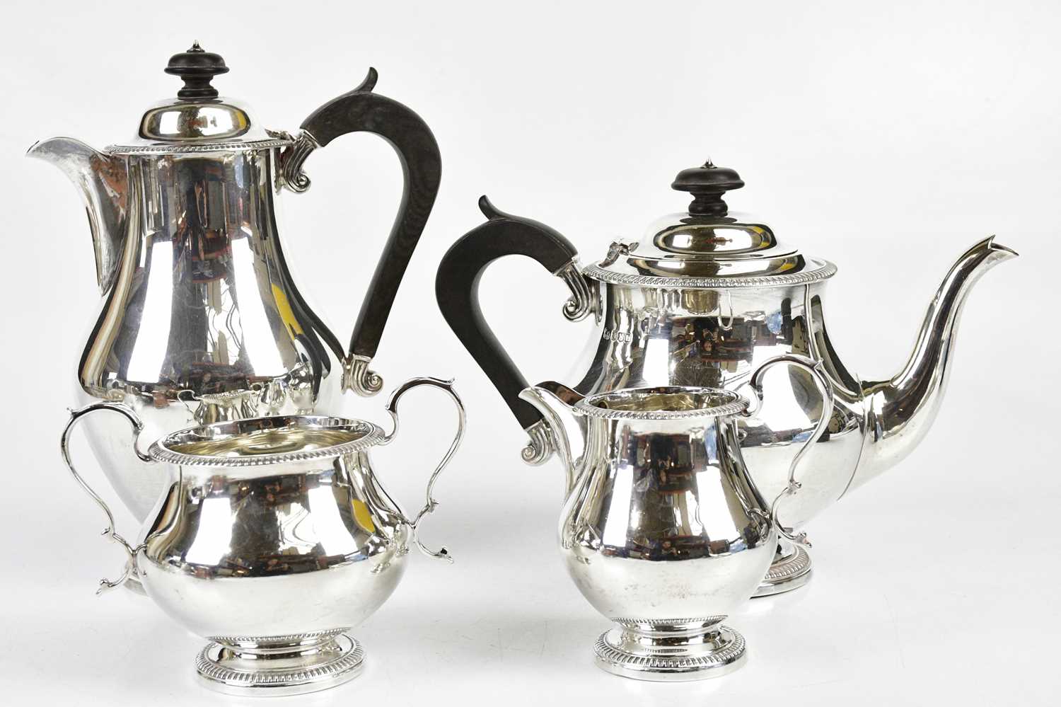 MARTIN, HALL & CO; a George V hallmarked silver four piece tea set, Sheffield 1919, approx weight - Image 2 of 3