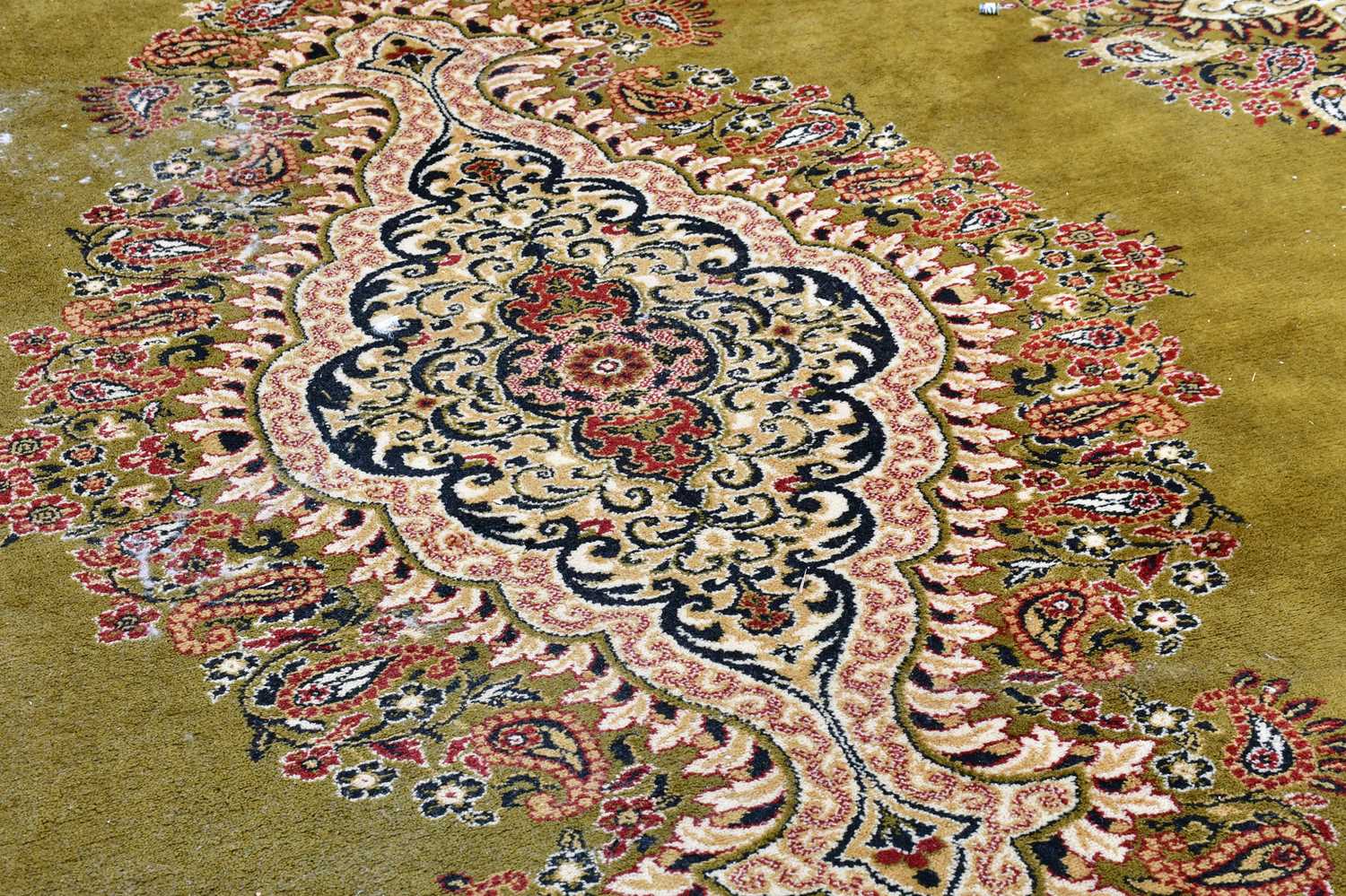 A large green ground Keshan carpet, 360cm x 275cm. - Image 3 of 3