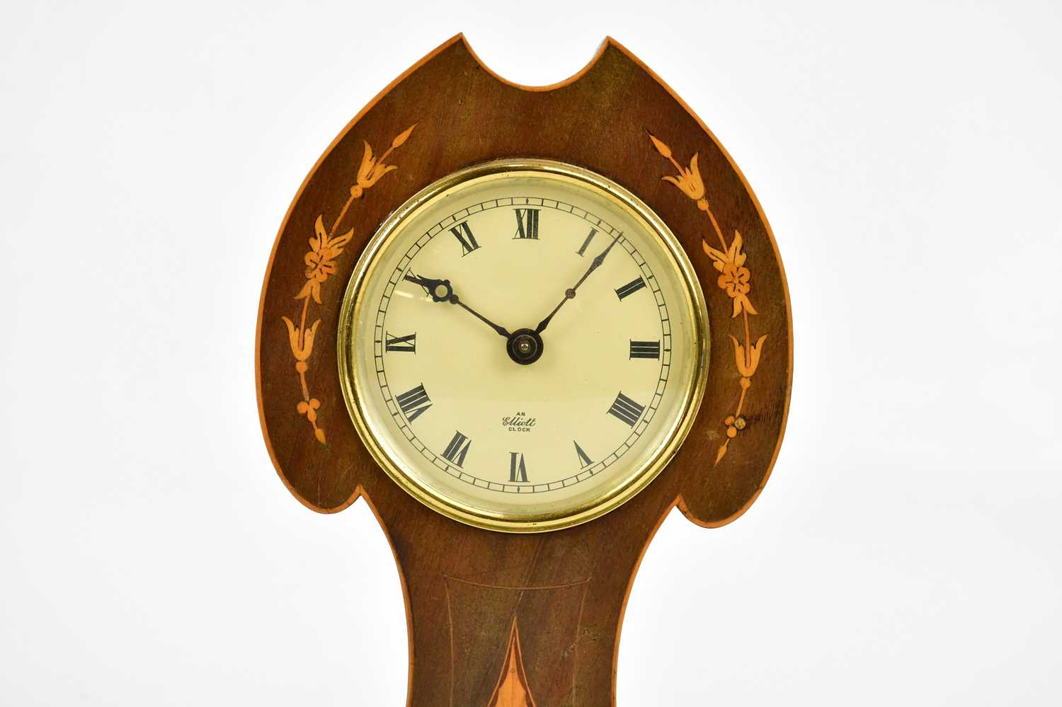 An Edwardian inlaid mahogany balloon timepiece, with later Elliott movement, height 25cm. - Bild 2 aus 5
