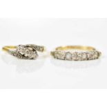 An 18ct yellow gold three stone diamond ring, size I, together with a 9ct yellow gold dress ring,