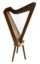 Standard VAT A modern Criss Cross forty-six string non-pedal freestanding harp on tripod base,