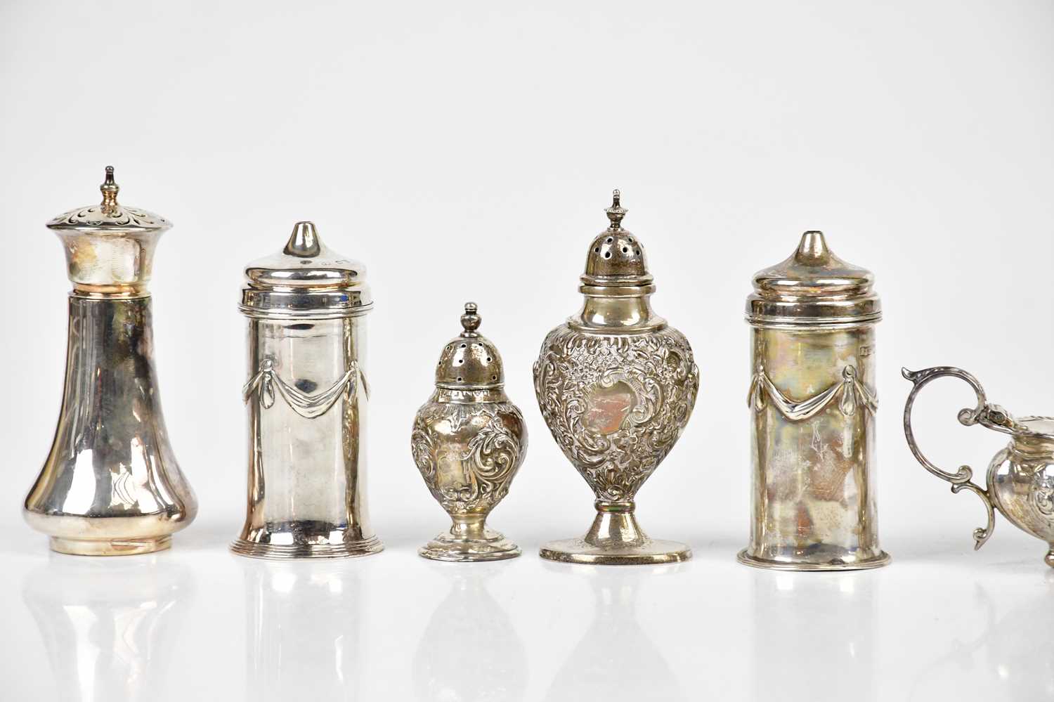 ROBERTS & BELK; a pair of Edward VII hallmarked silver salt shakers, with cast swags and bows, - Image 2 of 4
