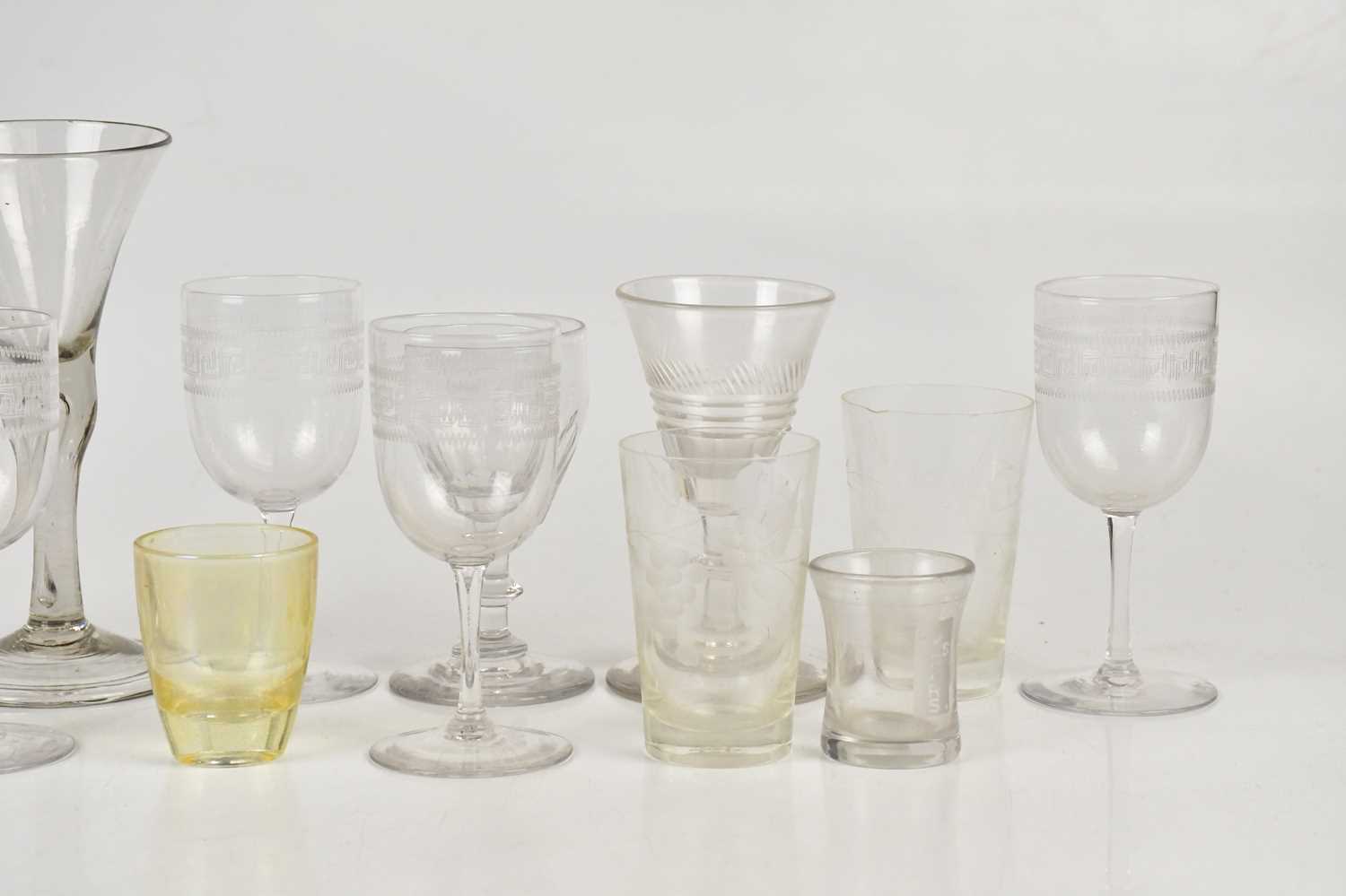 A collection of Georgian and later glassware including a wine glass with ogee shaped bowl and - Image 3 of 3