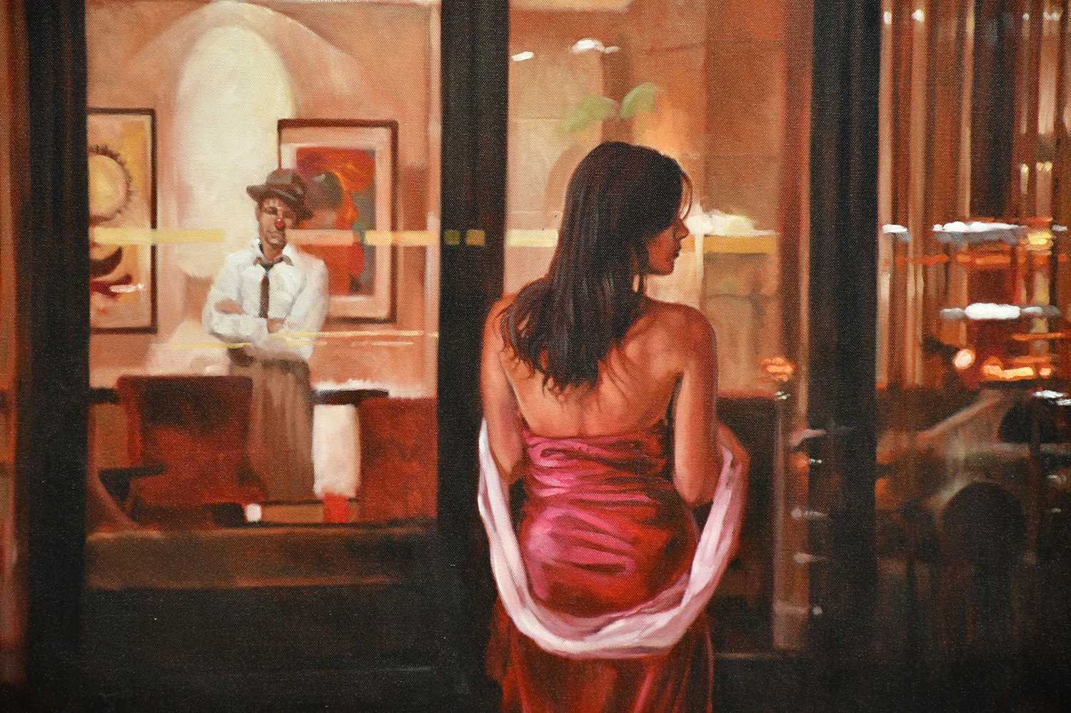 † MARK SPAIN; oil on canvas, female figure outside a shop front, signed lower right, 60 x 75cm, - Image 2 of 3