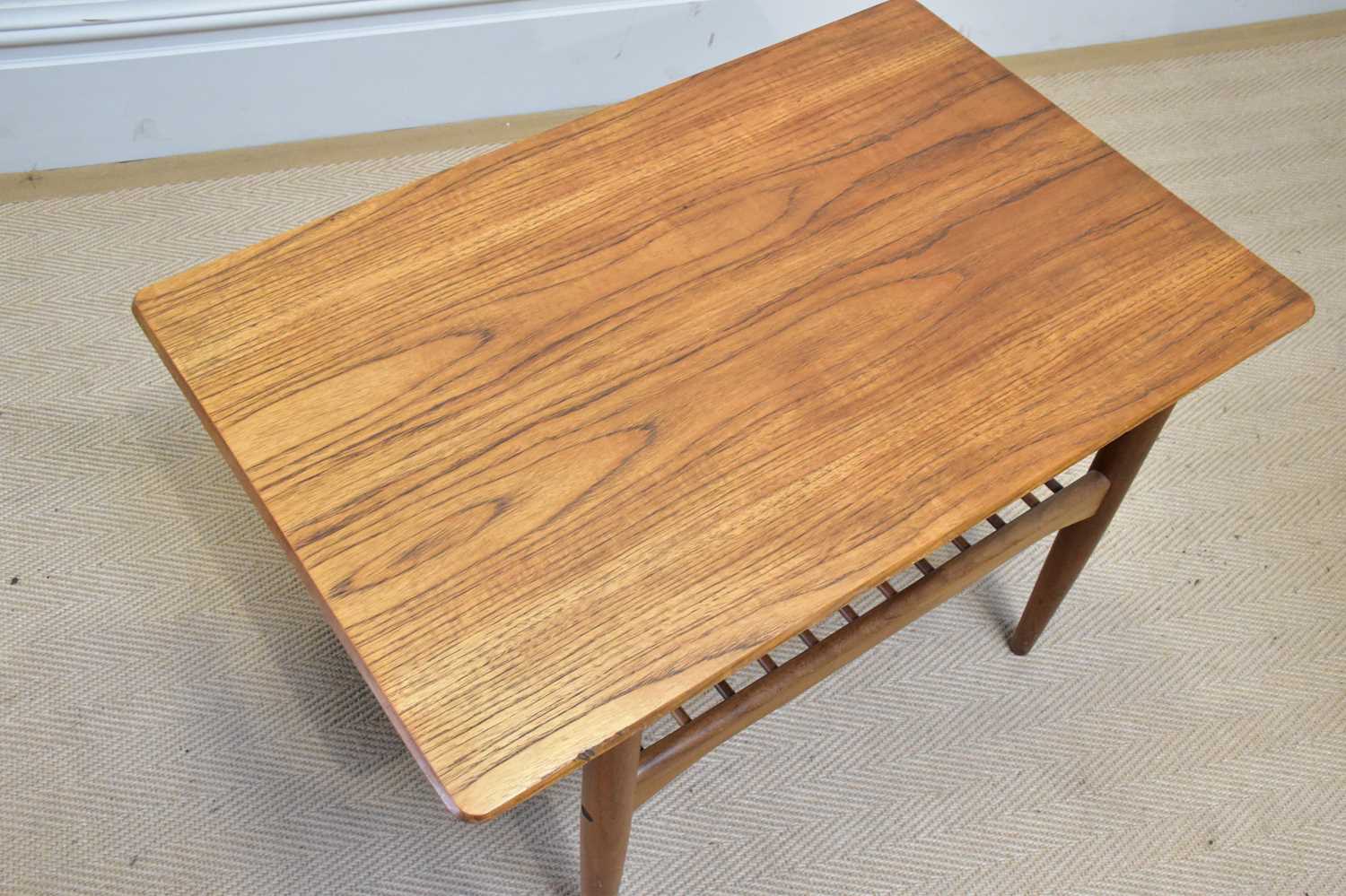 A mid century teak Long John coffee table with inset tiles, length 113cm, width 37cm, height 40cm, - Image 3 of 3