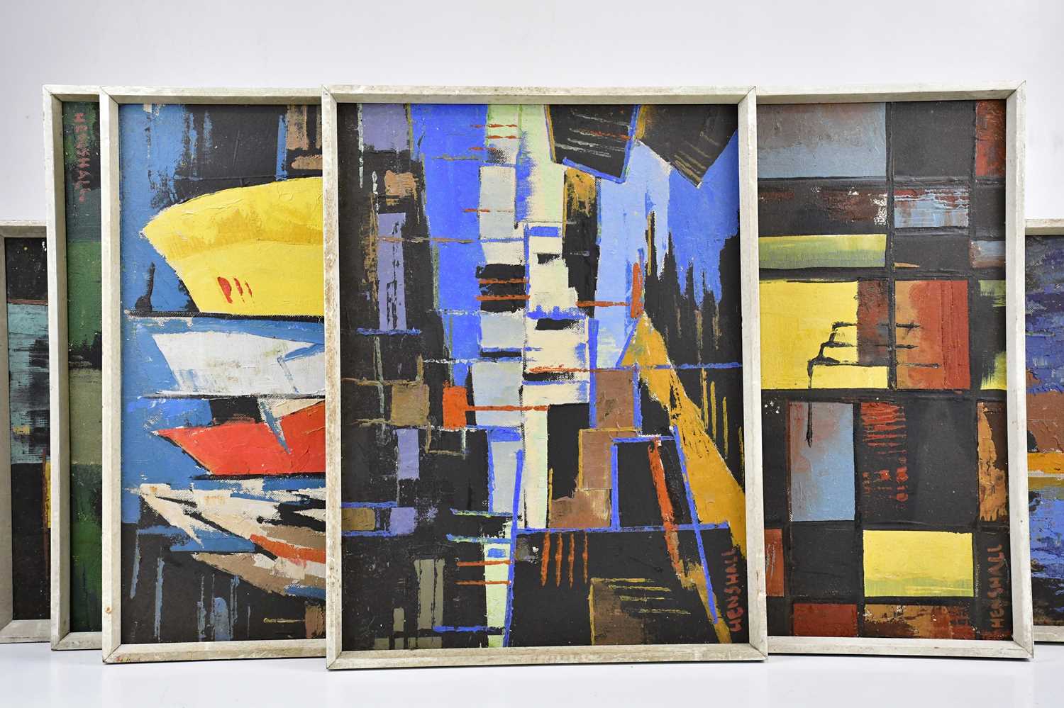 † JOHN HENSHALL; ten oils on panels, abstracts, average size 30 x 40cm, framed. - Image 3 of 6