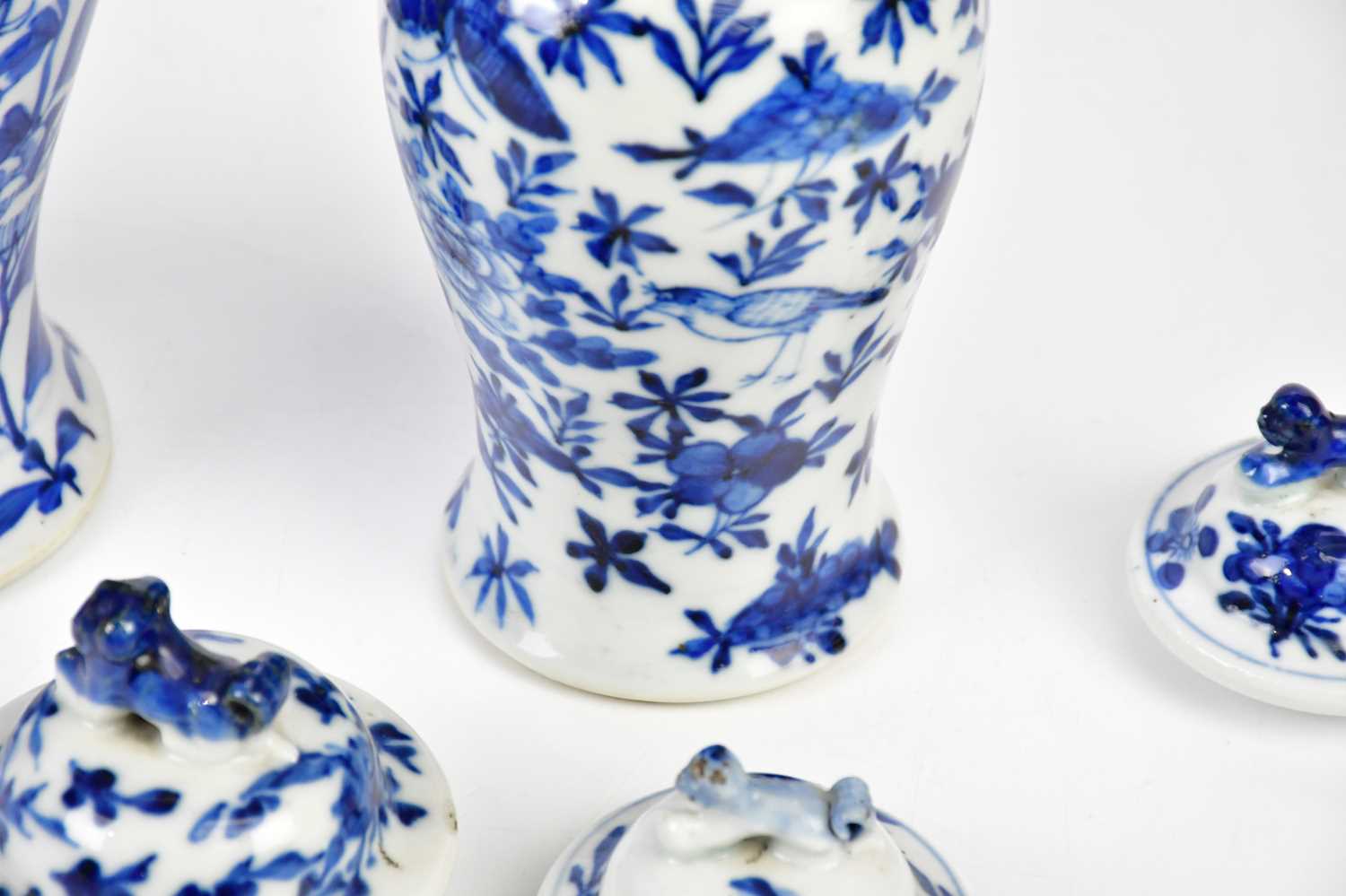 Two 19th century blue and white Chinese lidded vases and covers both with character marks to the - Image 6 of 7