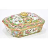 A late 19th century Chinese Canton Famille Rose soap dish and cover of shaped rectangular form,