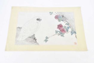 20TH CENTURY CHINESE SCHOOL; watercolour, study of a bird beside blossom, red seal mark lower
