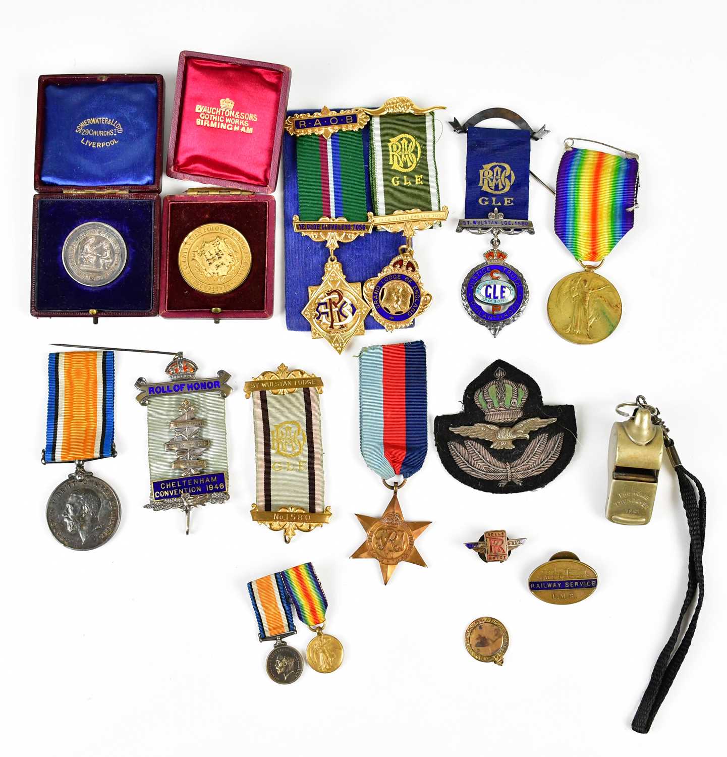 A WWI medal pair, and miniatures, British War Medal and Victory Medal awarded to Private T.