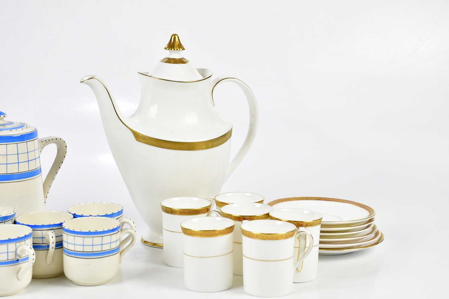 ROYAL DOULTON; a 'Royal Gold' thirteen piece coffee service, with a 1950s blue decorated part coffee - Image 3 of 5
