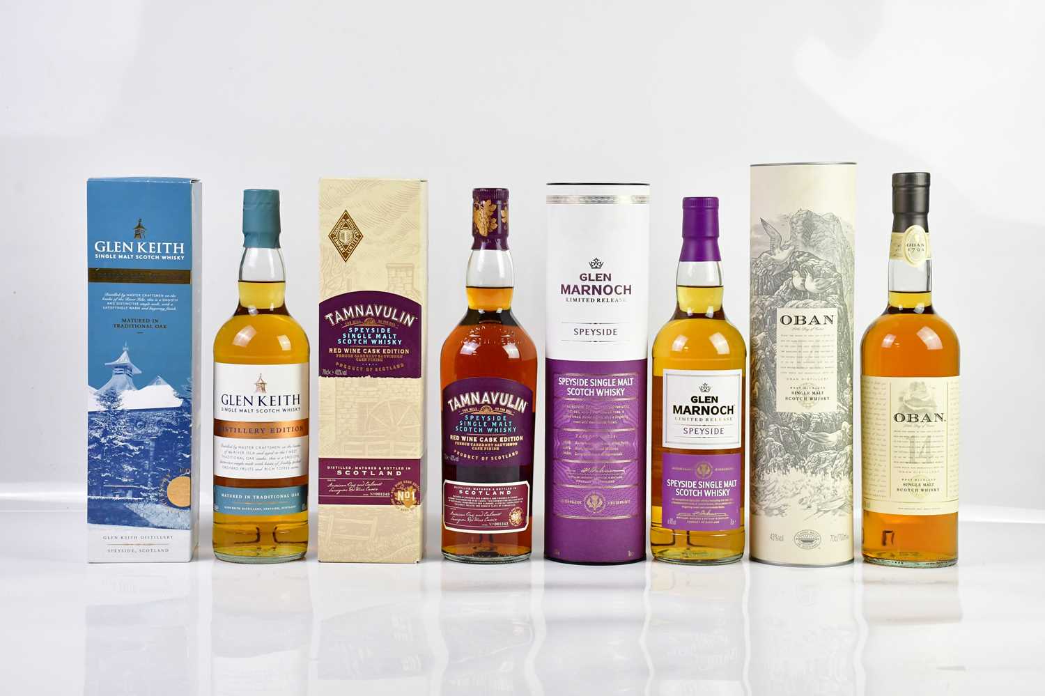 WHISKY; four bottles including a bottle of Oban Single Malt Scotch whisky 14 years, 43%, 700ml, a