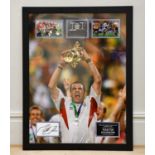 MARTIN JOHNSON; a photo montage and signature, 86 x 67cm, framed and glazed.