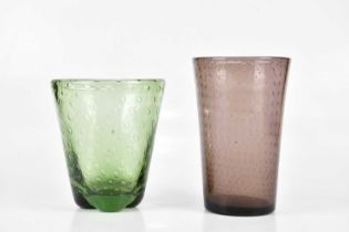 WHITEFRIARS; a green bubble vase, height 18cm, together with an amethyst bubble vase (2).