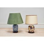 A Chinese blue and white vase, converted to a table lamp, on hardwood stand, height 39cm, with a