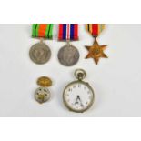 Three WWII medals comprising the Defence medal, the 1939-45 medal and the Africa Star, a Royal Welch