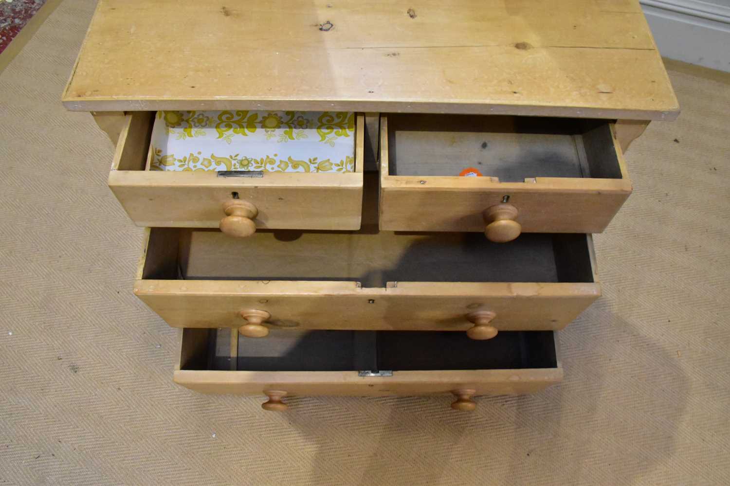 An old stripped pine mirror back dressing table with an arrangement of six drawers on plinth base, - Image 3 of 3