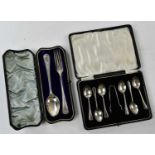 WALKER & HALL (JOHN EDWARD BINGHAM); a cased Victorian hallmarked silver christening set,