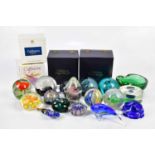 A collection of paperweights including Caithness examples, a Whitefriars bubble glass bowl, etc.