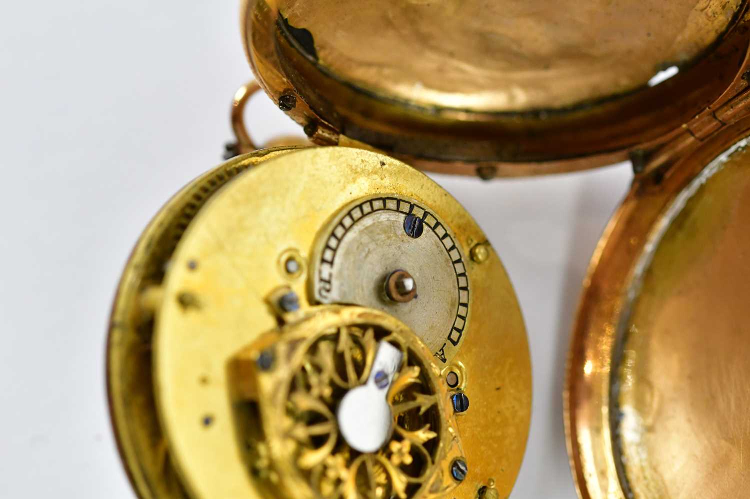 An early 20th century yellow metal and enamelled cased lady's full hunter fob watch, set with seed - Image 6 of 14