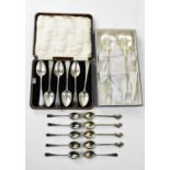 A set of six Georgian hallmarked silver teaspoons in later case, also a set of six coffee spoons,