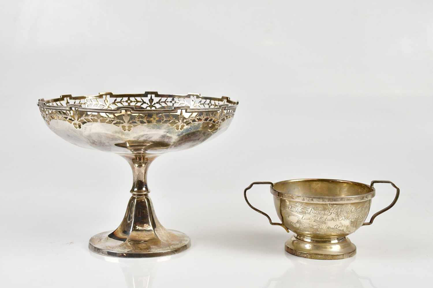 ADIE BROTHERS LTD; a George V hallmarked silver pedestal bowl with pierced rim, Birmingham 1925, and