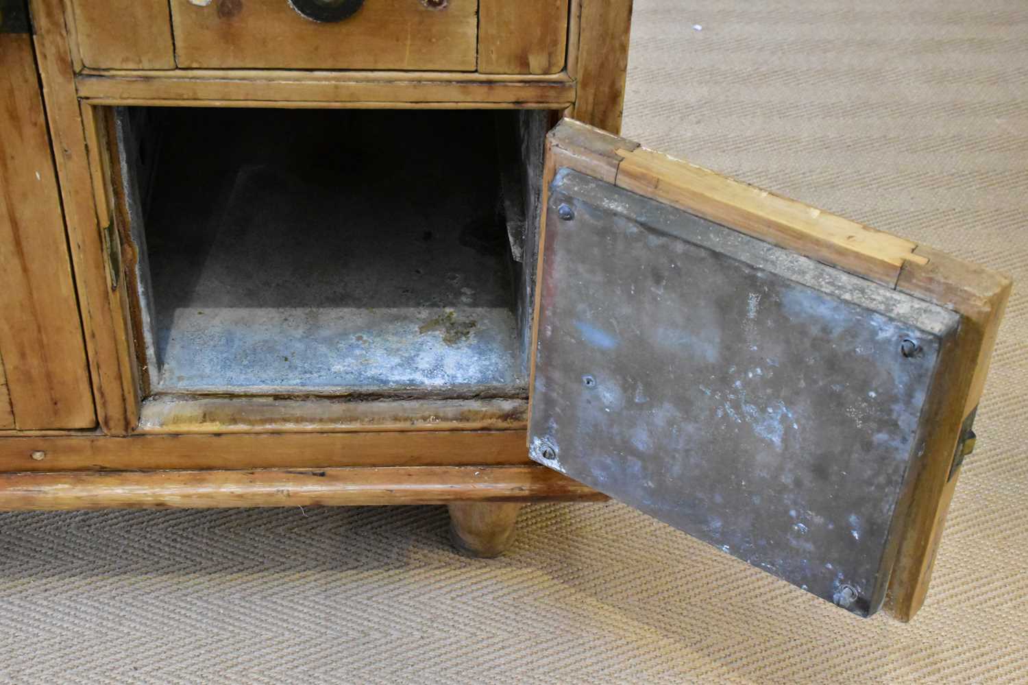 A Victorian lead lined larder cupboard with single panelled door flanked by a smaller panelled - Image 5 of 5