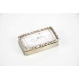 FRANCIS CLARK; a Georgian hallmarked silver snuff box inscribed 'M. Millen', Birmingham 1834, approx