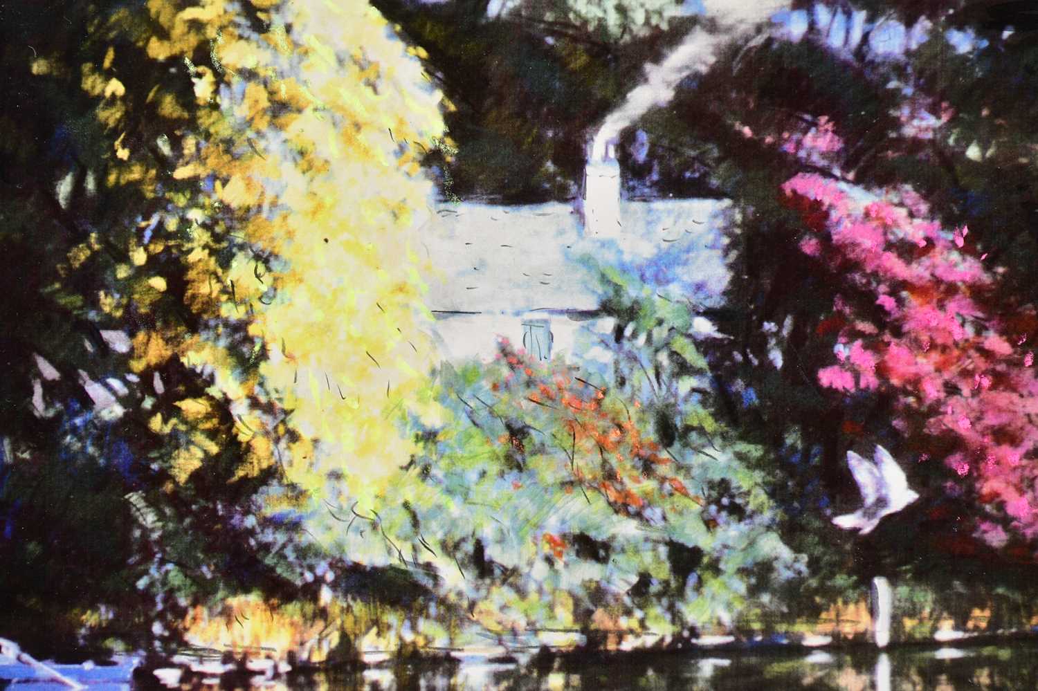 † HAROLD FRANCIS RILEY DL DLITT FRCS DFA ATC (1934-2023); heightened print, cottage by a river, - Bild 2 aus 5