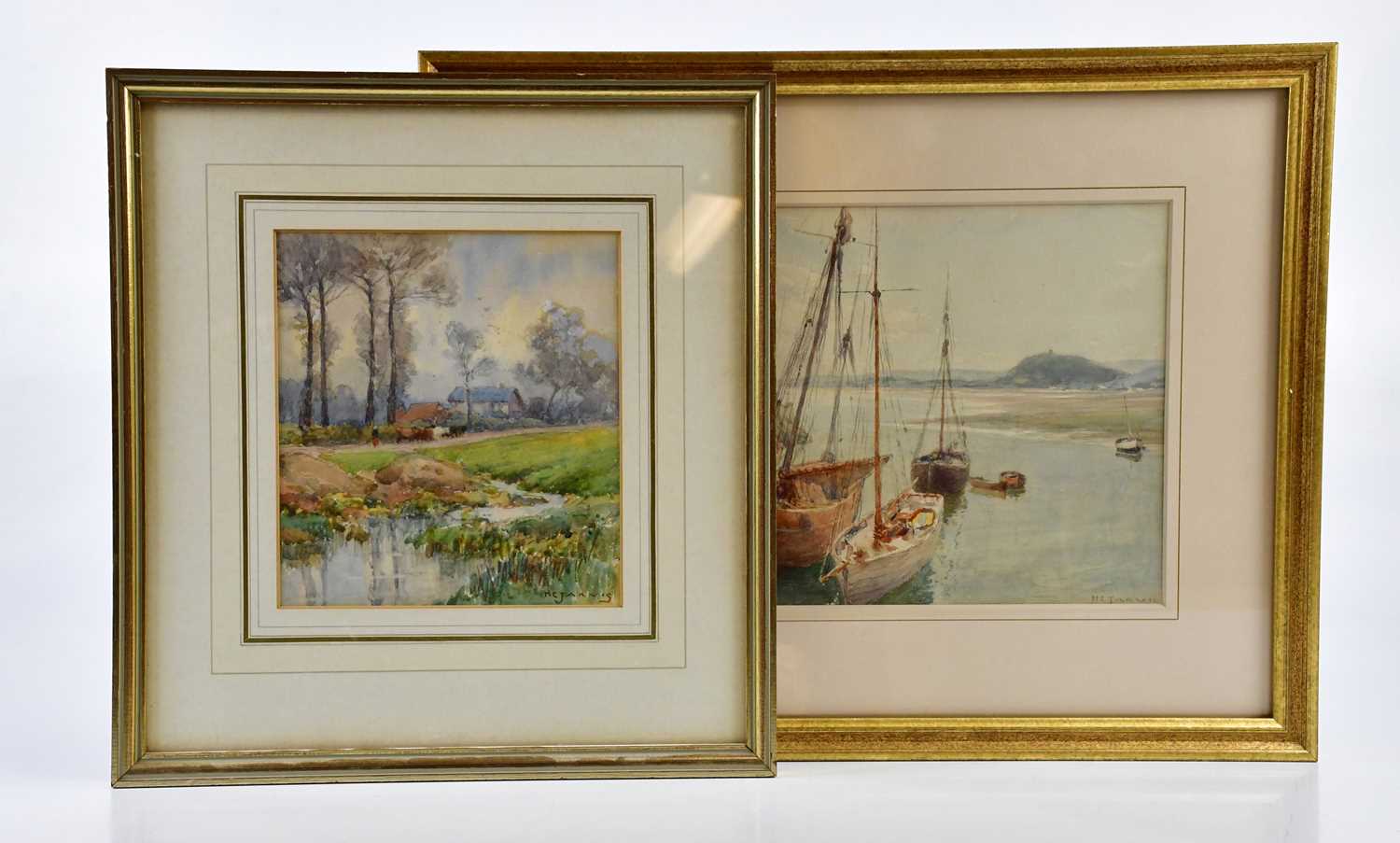 † HENRY JARVIS; watercolour, moored boats, signed lower right, together with further watercolour