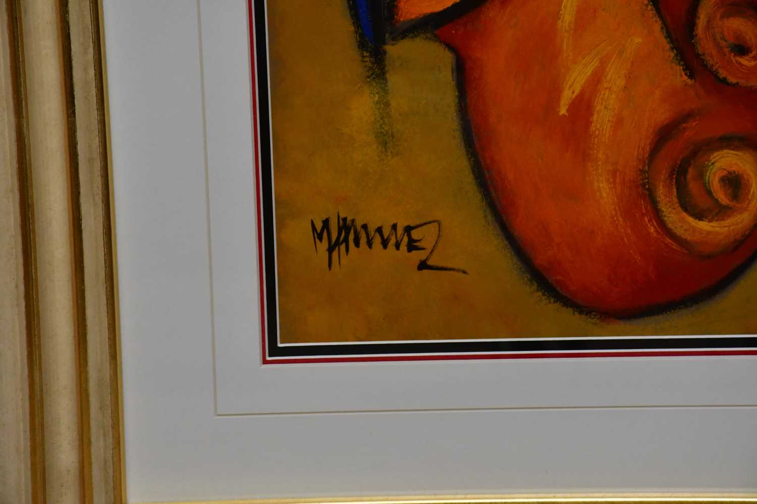 MARSHA HAMMEL; oil on gesso, 'In The Groove, 1937 - Mary Lou Williams & Sax', 90 x 60cm, framed - Image 3 of 5