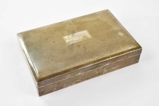HARMAN BROS; an Elizabeth II hallmarked silver wood lined cigarette box, inscribed 'Presented to