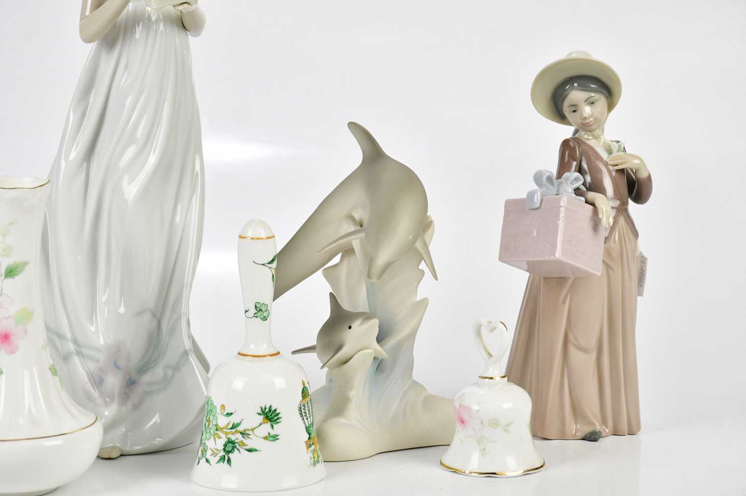 A small collection of ceramics including two Lladrό figures, a Staffordshire 'Kowloon' bell, two - Image 3 of 3