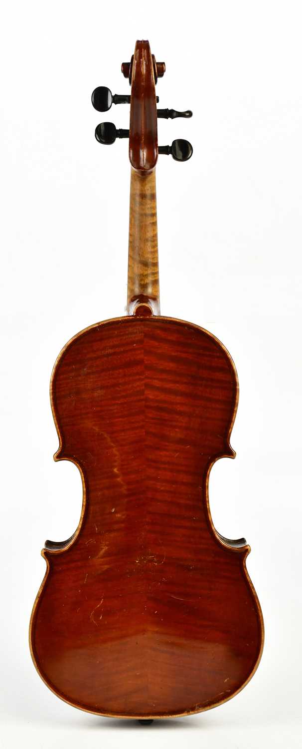 A full size German Mittenwald violin with two-piece back length 35.8cm, unlabelled, cased with a - Image 5 of 12