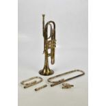 LAFLEUR, LONDON; a nickle plated trumpet with spare parts, cased.