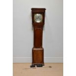 A late George III inlaid oak eight day longcase clock, with Roman numeral chapter ring, subsidiary