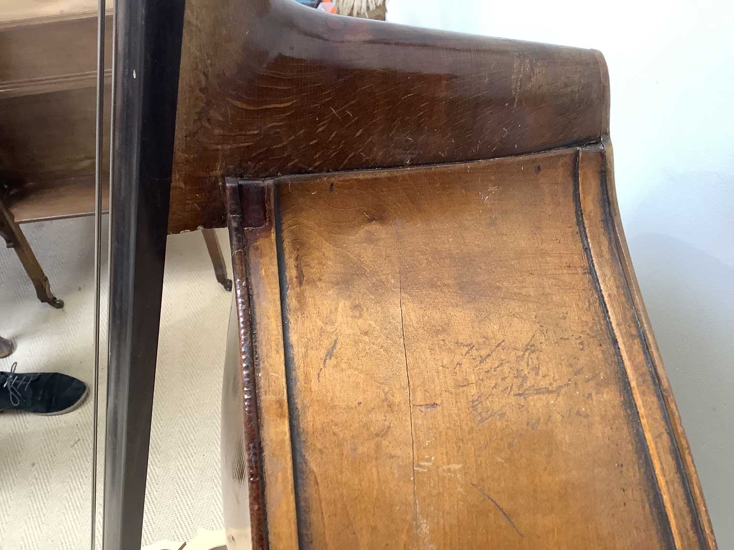 A double bass, possibly German, with 110cm two piece back, overall length 190cm. - Image 7 of 8