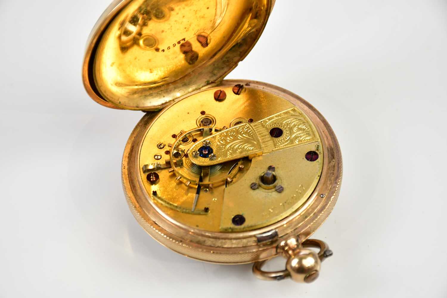 A yellow gold cased open face pocket watch with Roman numerals to the engraved dial, stamped 9K, - Image 4 of 4