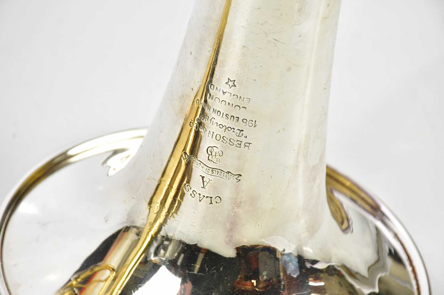 BESSON & CO; a silver plated 'Prototype' class A tenor horn, boxed with mouthpiece, also a modern - Image 3 of 3