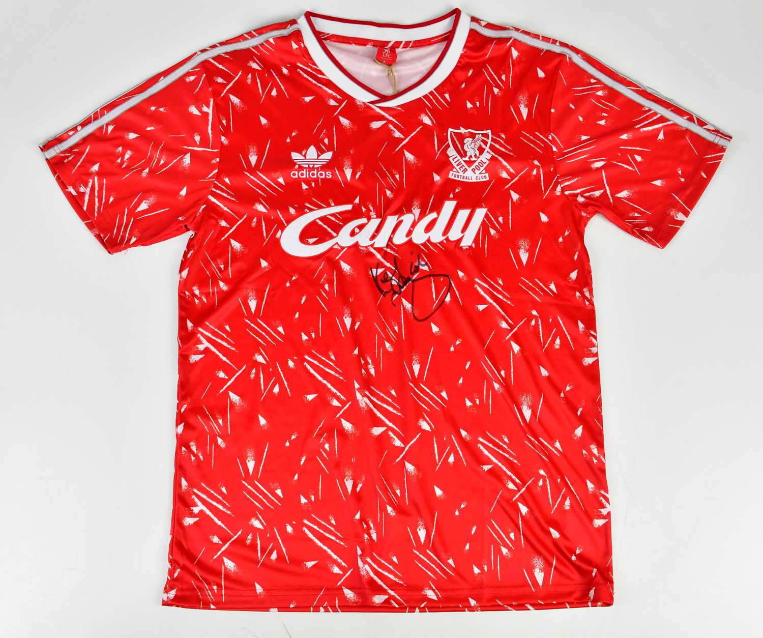 KENNY DALGLISH; a signed Liverpool retro style football shirt, signed to the front, size L.