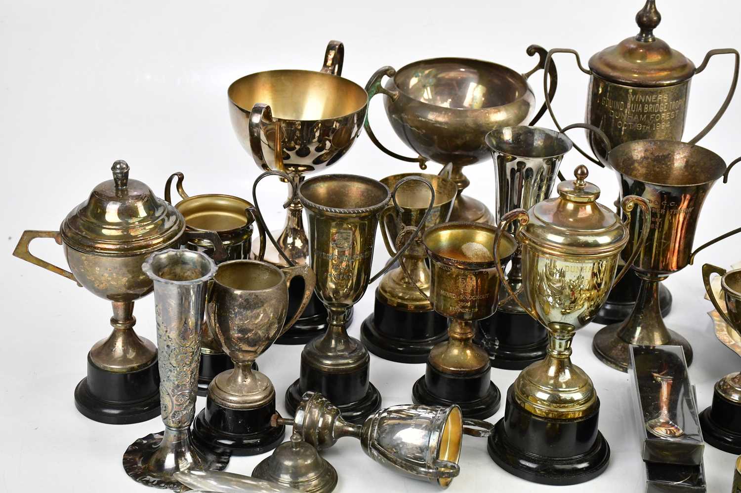 A collection of assorted silver plated items, including trophy cups, flatware, etc. - Image 2 of 4
