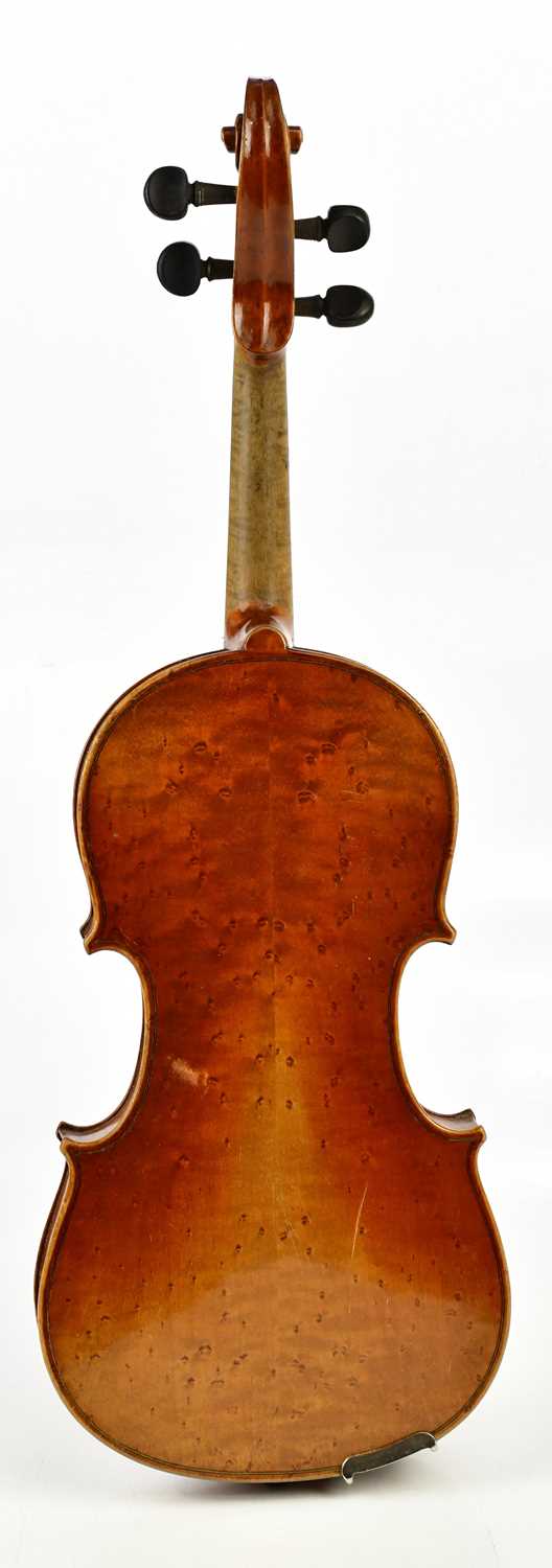 A full size German violin with two-piece burr maple back length 36cm, labelled 'Manufactured in - Image 6 of 13