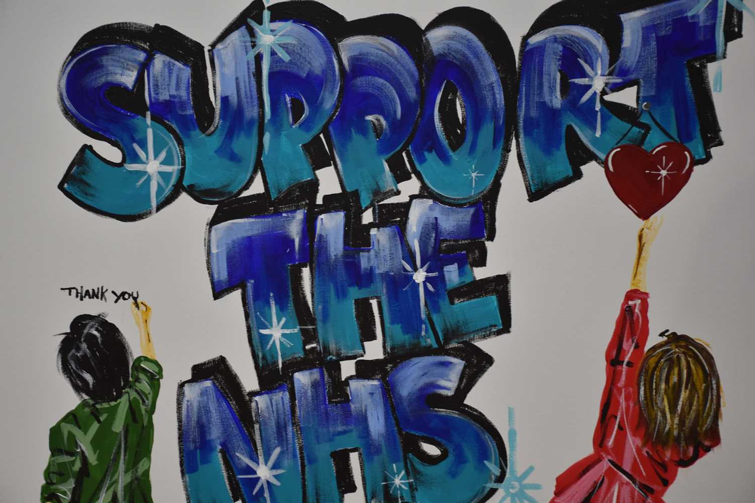 † TONY DENTON; oil on canvas, 'Support the NHS', signed lower right, 90 x 90cm, unframed. - Image 2 of 4