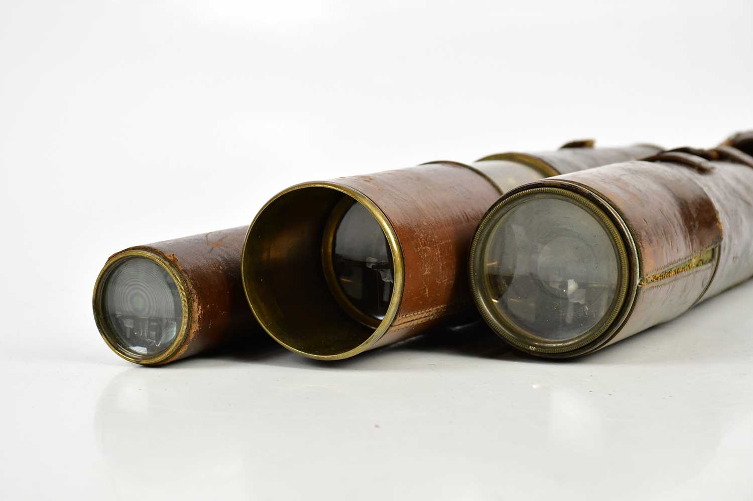 A military issue lacquered brass three draw telescope, numbered 20709, length extended 93cm, with - Image 2 of 2