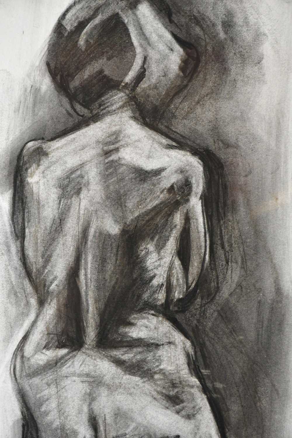 T M; charcoal study of female nude, signed lower right, 68 x 25cm, framed and glazed. - Image 3 of 4