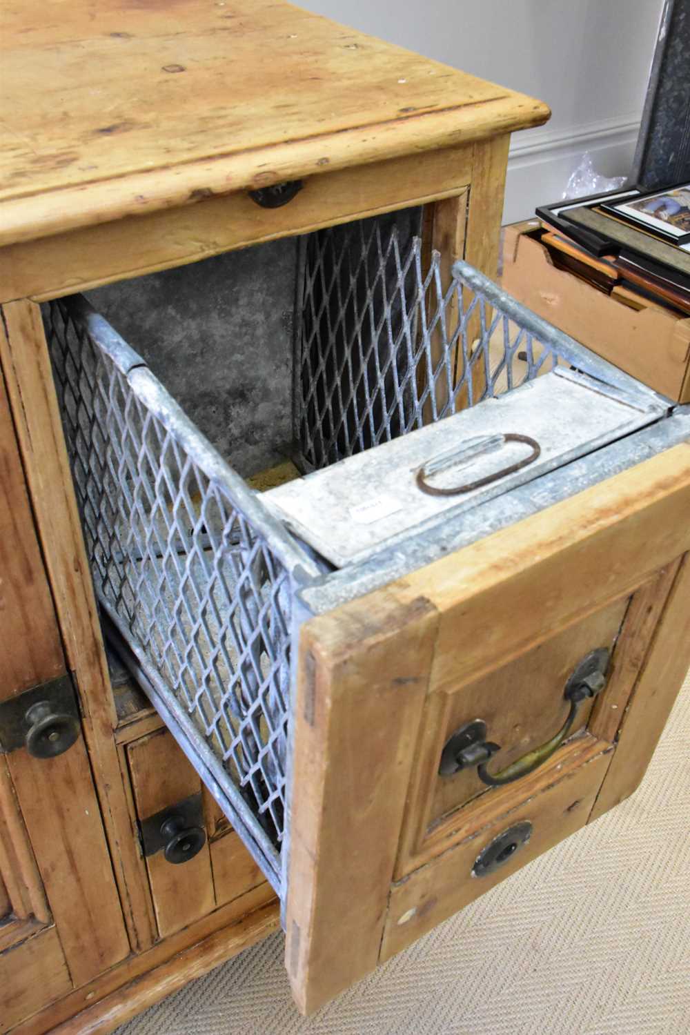 A Victorian lead lined larder cupboard with single panelled door flanked by a smaller panelled - Image 3 of 5