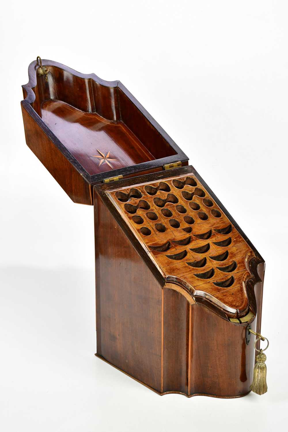 A Victorian inlaid mahogany knife box, the hinged cover enclosing fitted interior, height 34cm, - Image 2 of 4