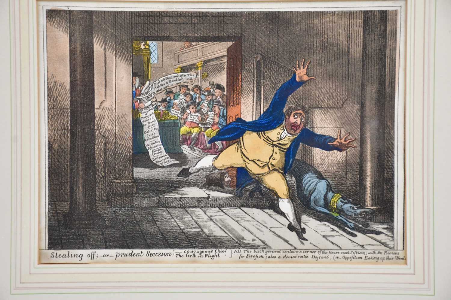 AFTER JAMES GILLRAY; an engraving 'Stealing Off or Prudent Session', 16 x 22cm, and a further - Image 2 of 3