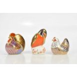ROYAL CROWN DERBY; three animal form paperweights including cockerel and kingfisher, etc (3).